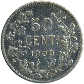 50 centimes , Bèlgica (Llegenda en francès -  "DES BELGES")
