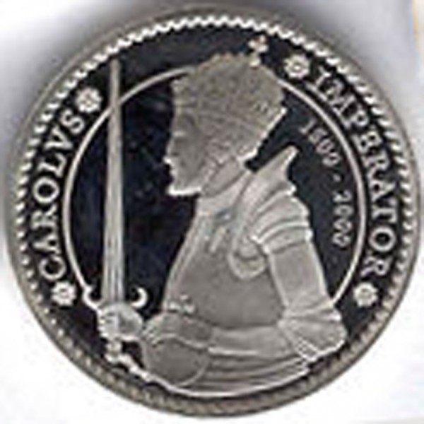2000 pesetu , Spānija (500th Anniversary - Birth of Charles V /Portaits of Charles V with sword, coins minted in Besançon/)