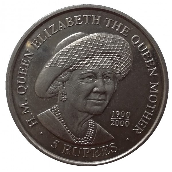 5 rupees , Seychelly (100th Anniversary - Birth of Queen Mother)