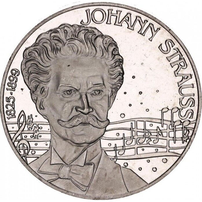 5 ECUs , Rakousko (170. výročí narození Johanna Straussa)