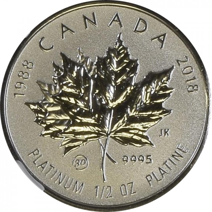 150 dollár , Kanada (30. Évforduló - Platina juharlevél)
