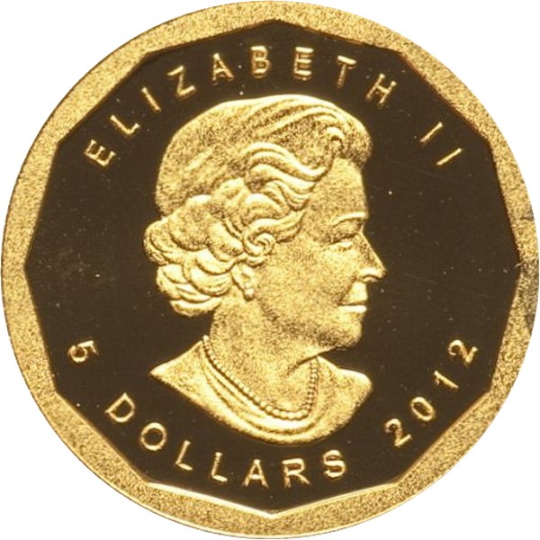 5 dollars , Canada (5th Anniversary - 100 kilos Golden Maple Leaf)