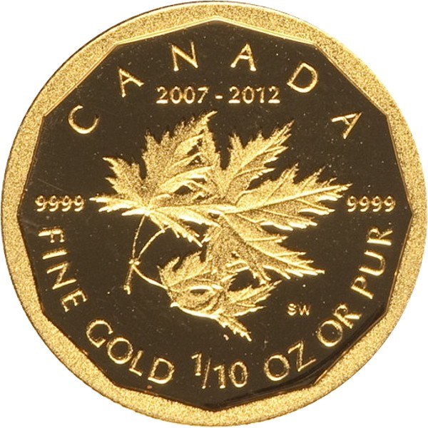 5 dollars , Canada (5th Anniversary - 100 kilos Golden Maple Leaf)