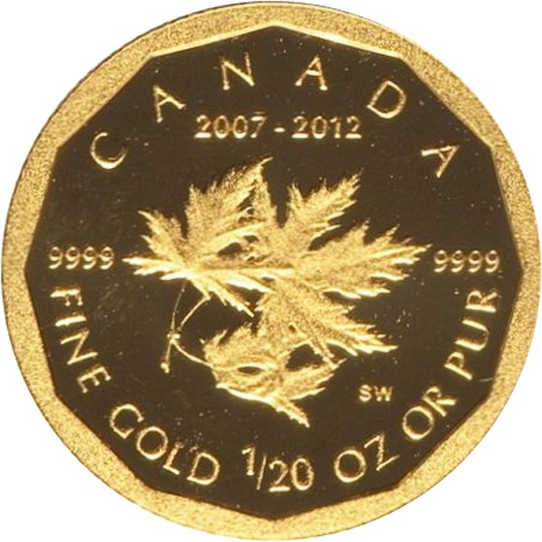 1 dollar , Canada (5th Anniversary - 100 kilos Golden Maple Leaf)