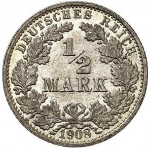 Alemania ½ marco 1908 - reverse