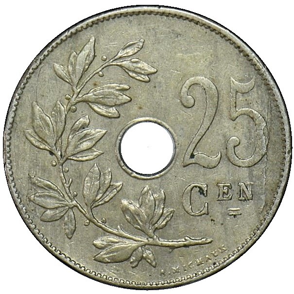 25 生丁 , 比利時 (Legend in Dutch - 'BELGIË')