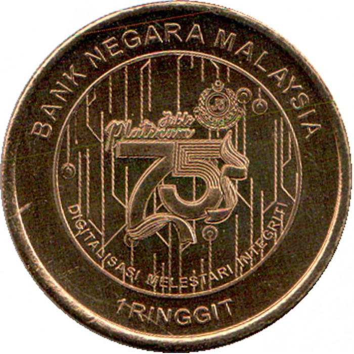 1 Ringgit , Malaysia (75-jähriges Jubiläum - Kfz-Kennzeichen von Malaysia)