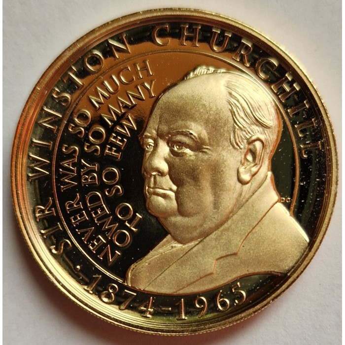1 corona , Gibraltar (Winston Churchill - Nunca tantos debieron tanto a tan pocos /Cobre-Zinc bañado en oro/)